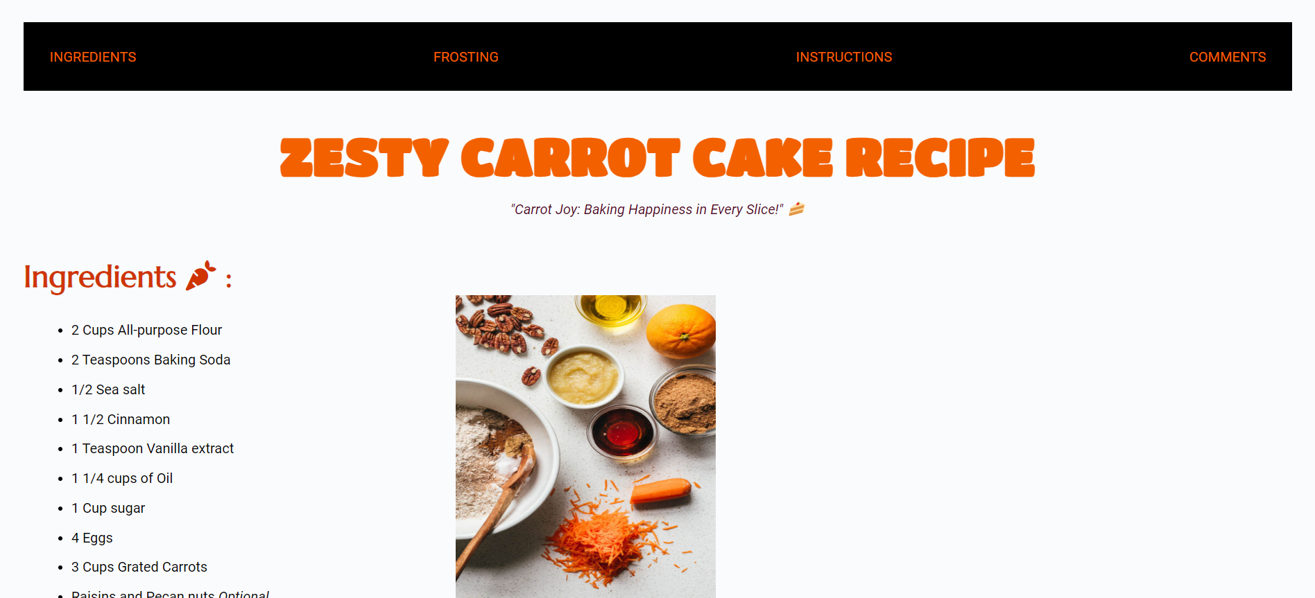 CarrotCake Recipe Page